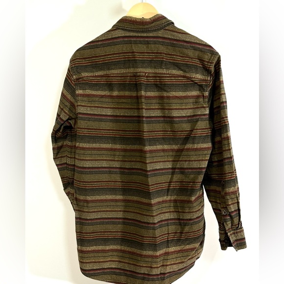 Woolrich Olive Blanket Stripe Flannel Shirt Men’s M Cotton Workwear Tall Long - Picture 6 of 6
